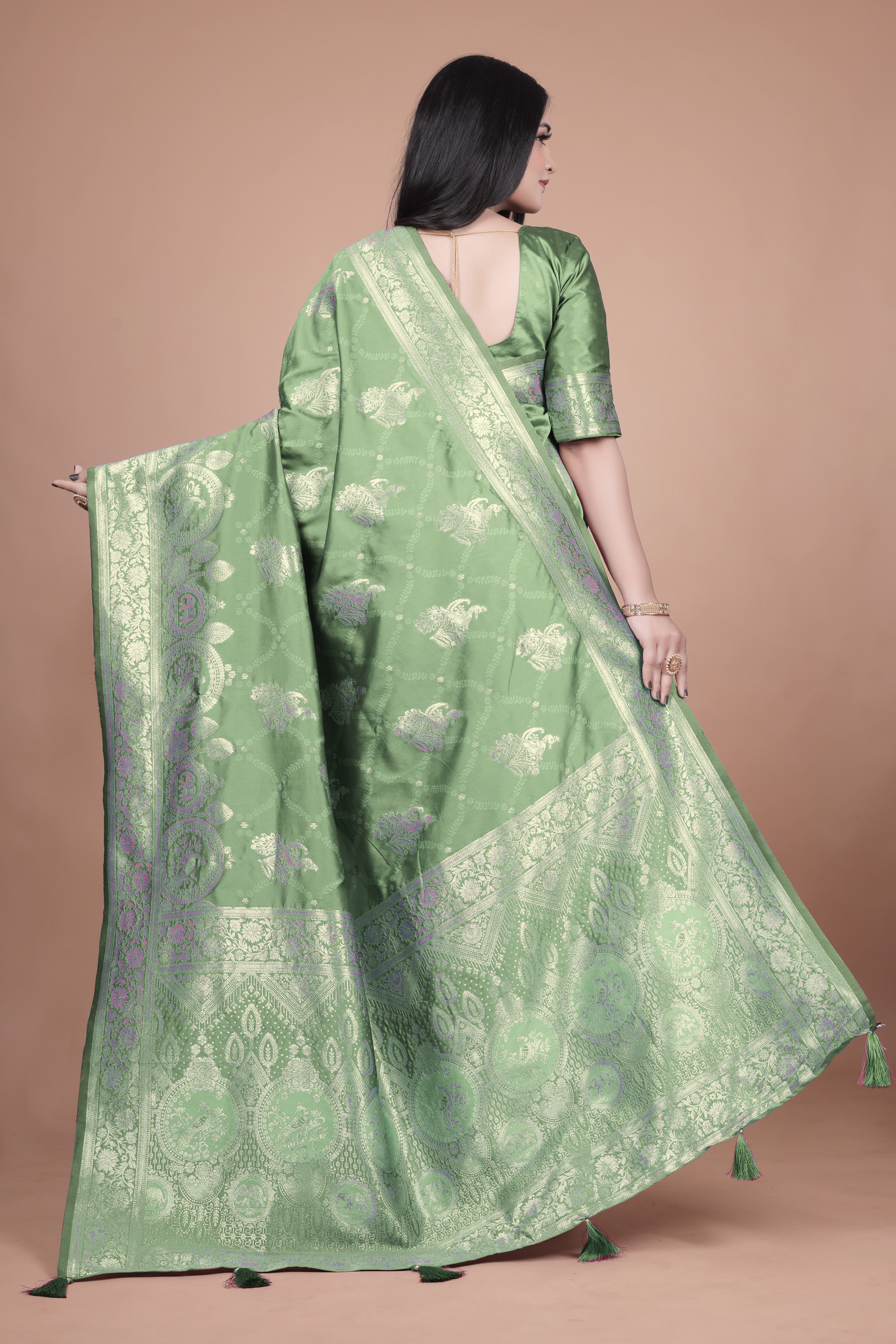 Banarasi Silk Saree with Intricate Silver Zari Weave with 4 color option  ✨🌸